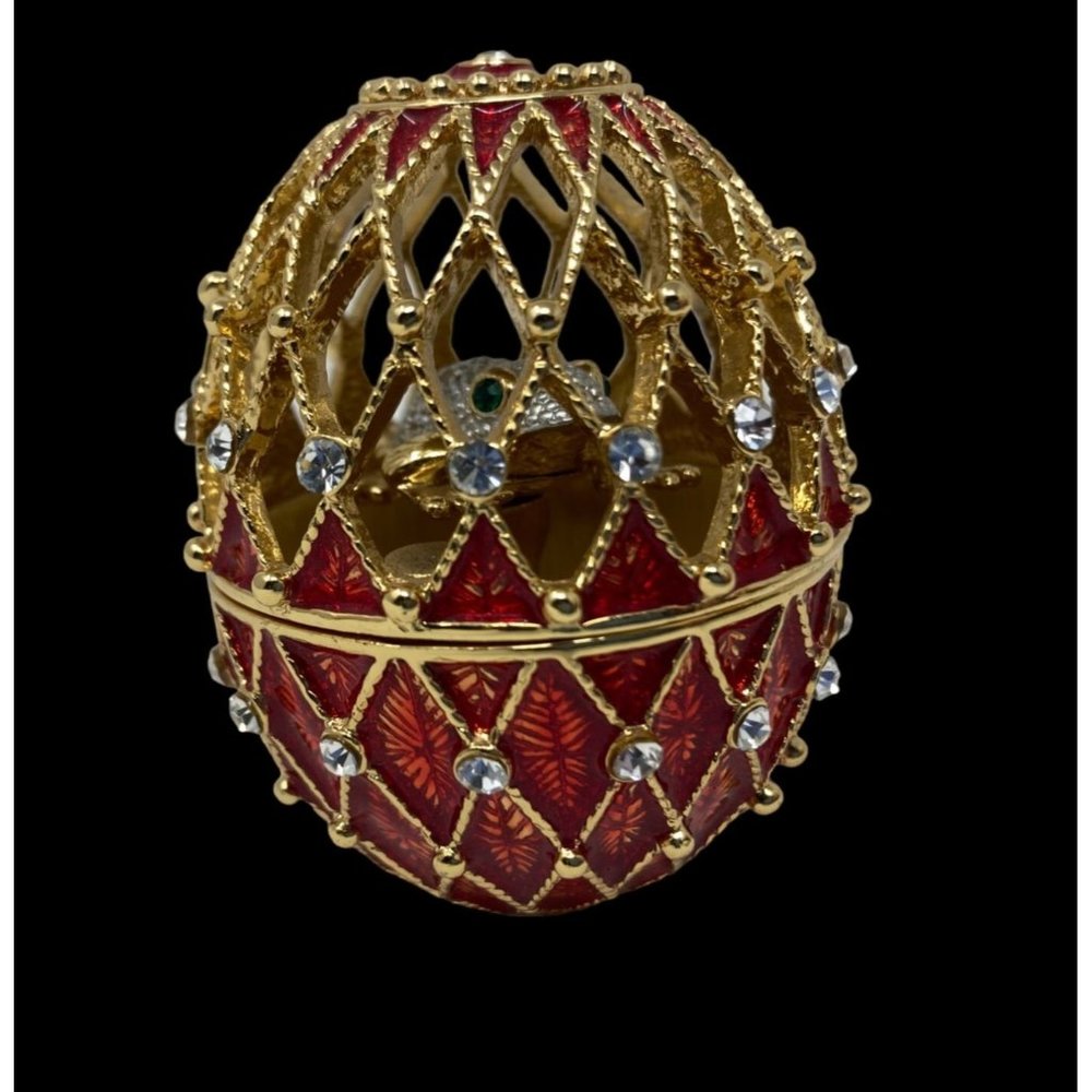 ARM Red and Gold Faberge-Style Egg with Magnetic Frog Trinket